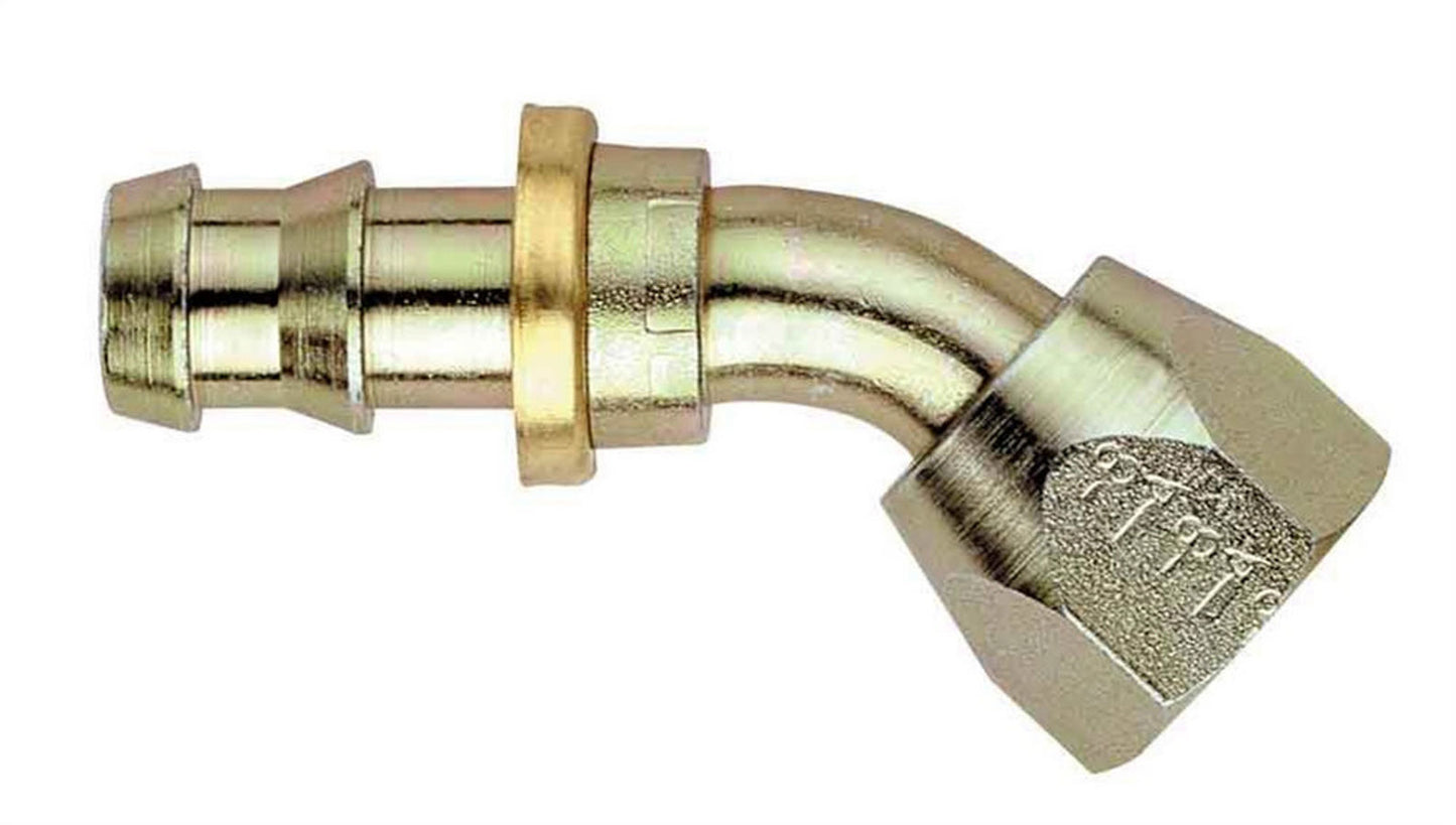 Aeroquip Fitting - Hose End - AQP Socketless - 45 Degree - 6 AN Hose Barb to 6 AN Female - Steel - Natural - Each