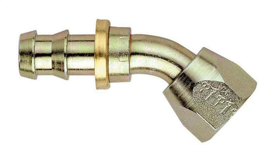 Aeroquip Fitting - Hose End - AQP Socketless - 45 Degree - 8 AN Hose Barb to 8 AN Female - Steel - Natural - Each