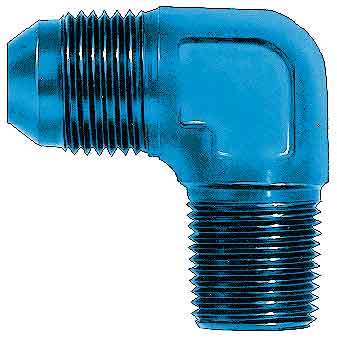 Aeroquip Fitting - Adapter - 90 Degree - 3 AN Male to 1/8 in NPT Male - Aluminum - Blue Anodized - Each