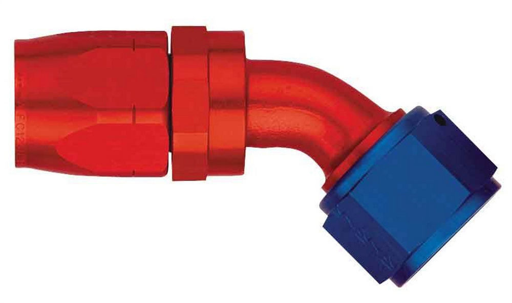 Aeroquip Fitting - Hose End - AQP/Startlite - 45 Degree - 6 AN Hose to 6 AN Female Swivel - Aluminum - Blue / Red