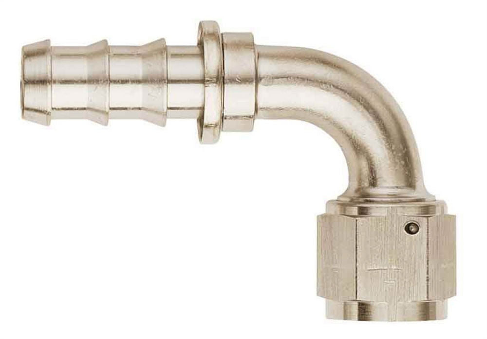 Aeroquip Fitting - Hose End - AQP Socketless - 90 Degree - 6 AN Hose Barb to 6 AN Female - Aluminum - Nickel Plated -