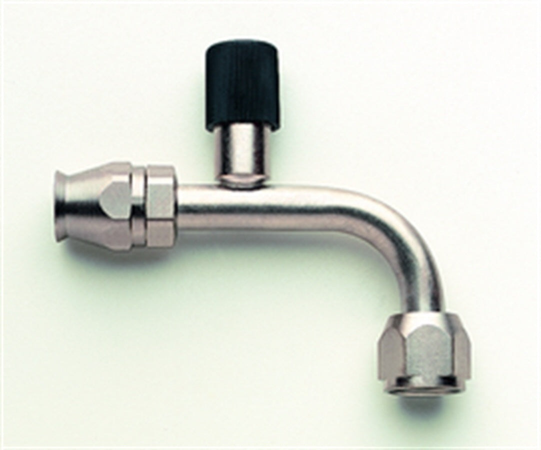 Aeroquip Fitting - Hose End - AC Refrigerant - 90 Degree - 10 AN Hose to 10 AN Female O-Ring - Charge Port - Steel -