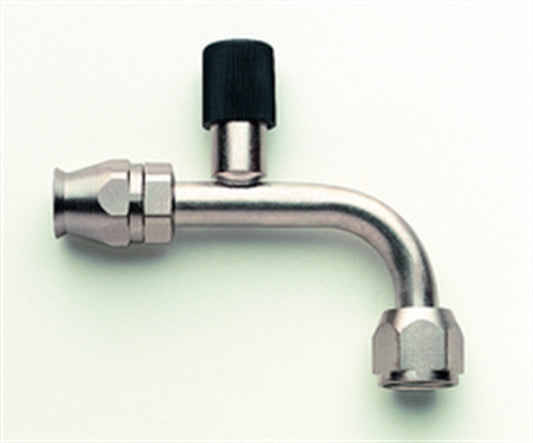 Aeroquip Fitting - Hose End - AC Refrigerant - 90 Degree - 10 AN Hose to 10 AN Female O-Ring - Charge Port - Steel -