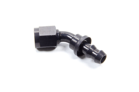 Aeroquip Fitting - Hose End - AQP Socketless - 45 Degree - 6 AN Hose Barb to 6 AN Female - Aluminum - Black Anodized -