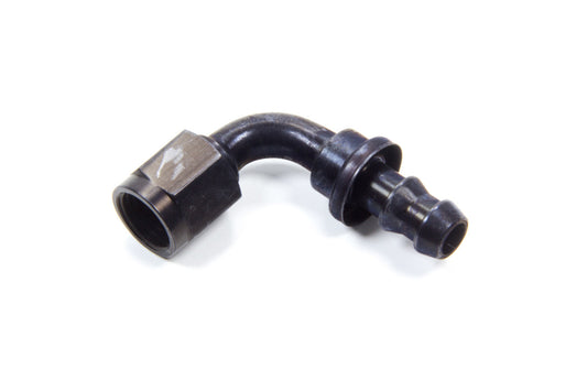 Aeroquip Fitting - Hose End - AQP Socketless - 90 Degree - 6 AN Hose Barb to 6 AN Female - Aluminum - Black Anodized -