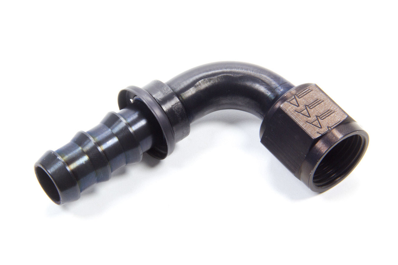 Aeroquip Fitting - Hose End - AQP Socketless - 90 Degree - 10 AN Hose Barb to 10 AN Female - Aluminum - Black Anodized