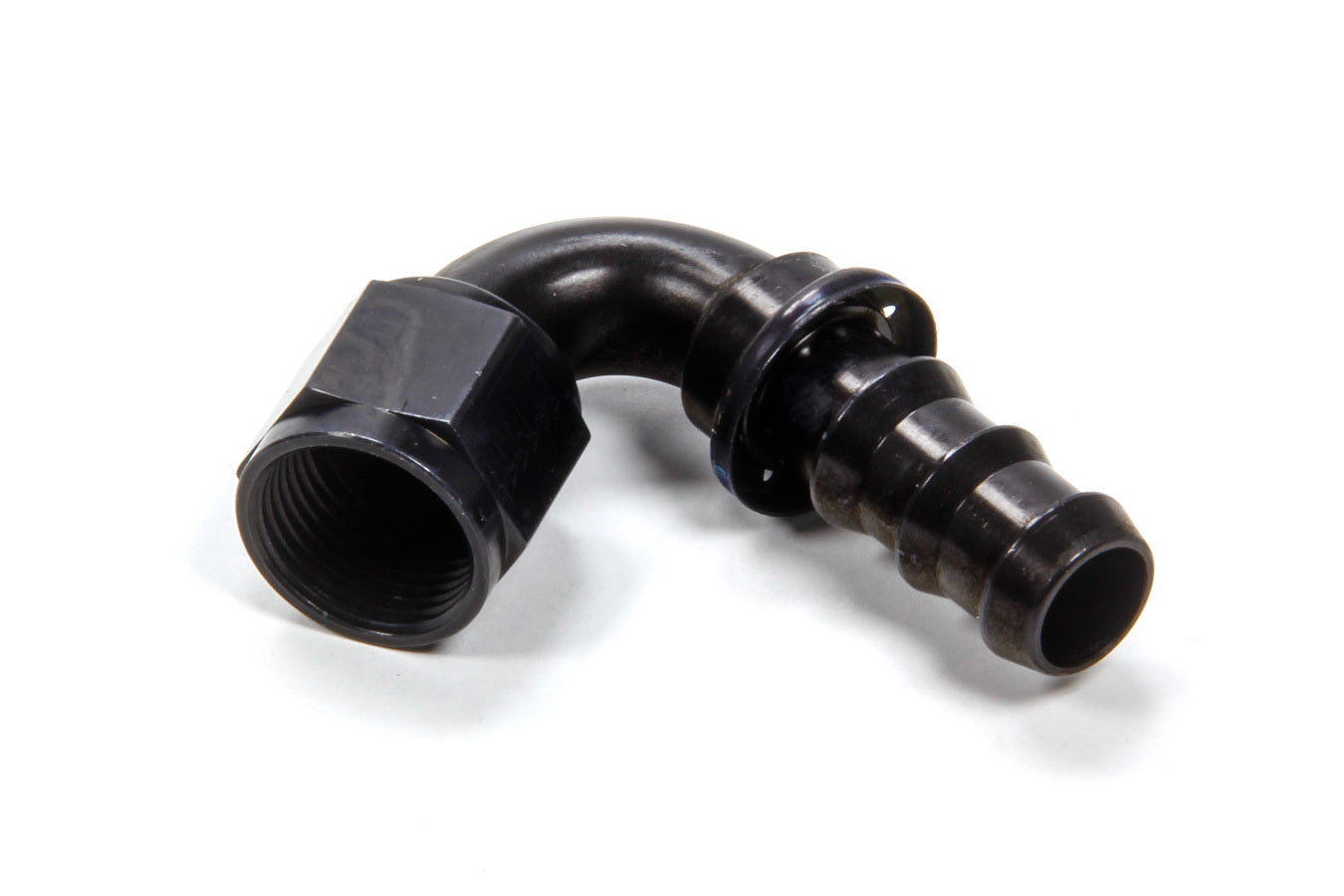 Aeroquip Fitting - Hose End - AQP Socketless - 120 Degree - 10 AN Hose Barb to 10 AN Female - Aluminum - Black