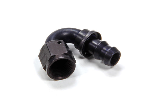 Aeroquip Fitting - Hose End - AQP Socketless - 150 Degree - 8 AN Hose Barb to 8 AN Female - Aluminum - Black Anodized