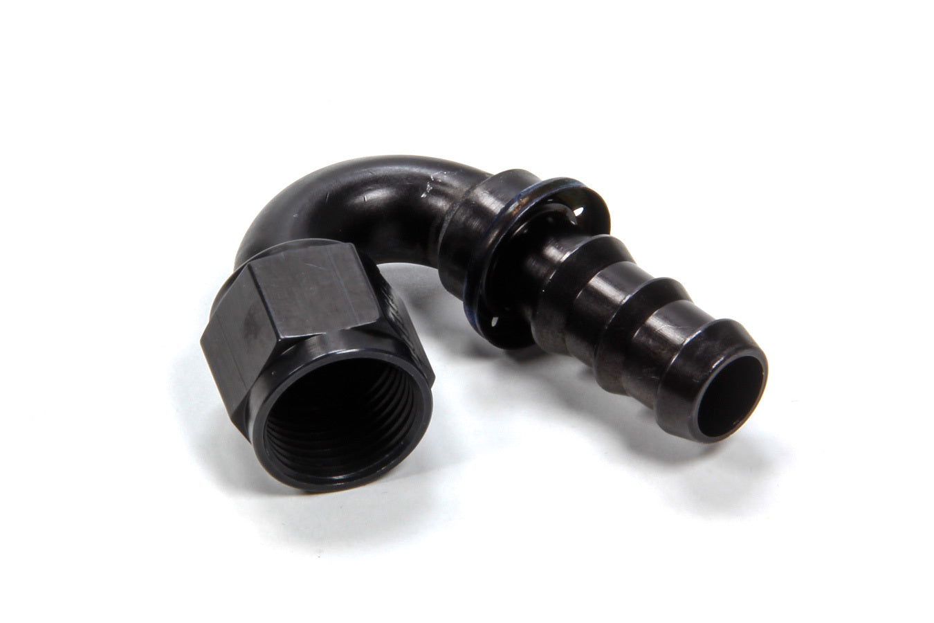 Aeroquip Fitting - Hose End - AQP Socketless - 150 Degree - 10 AN Hose Barb to 10 AN Female - Aluminum - Black