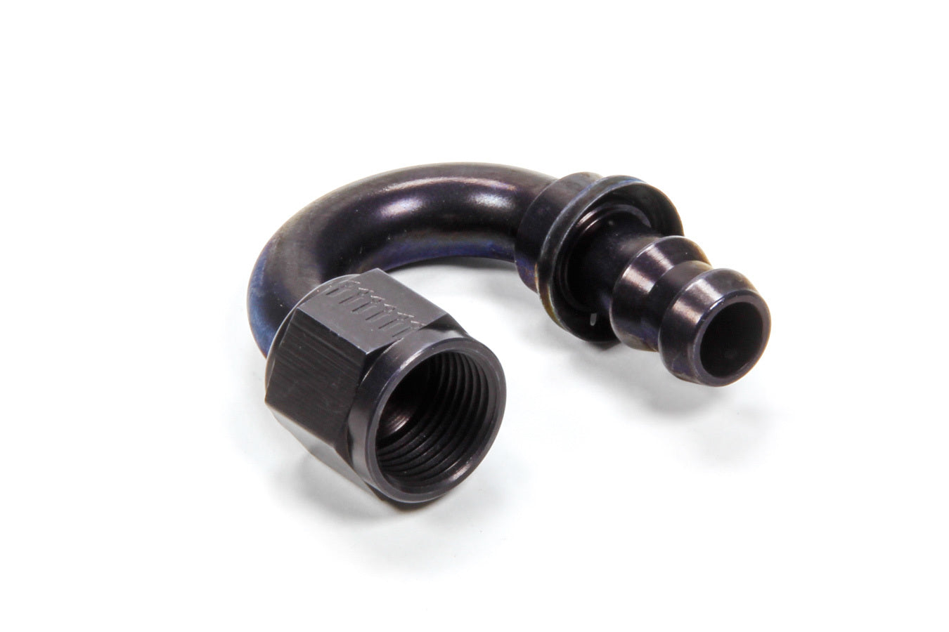 Aeroquip Fitting - Hose End - AQP Socketless - 180 Degree - 8 AN Hose Barb to 8 AN Female - Aluminum - Black Anodized