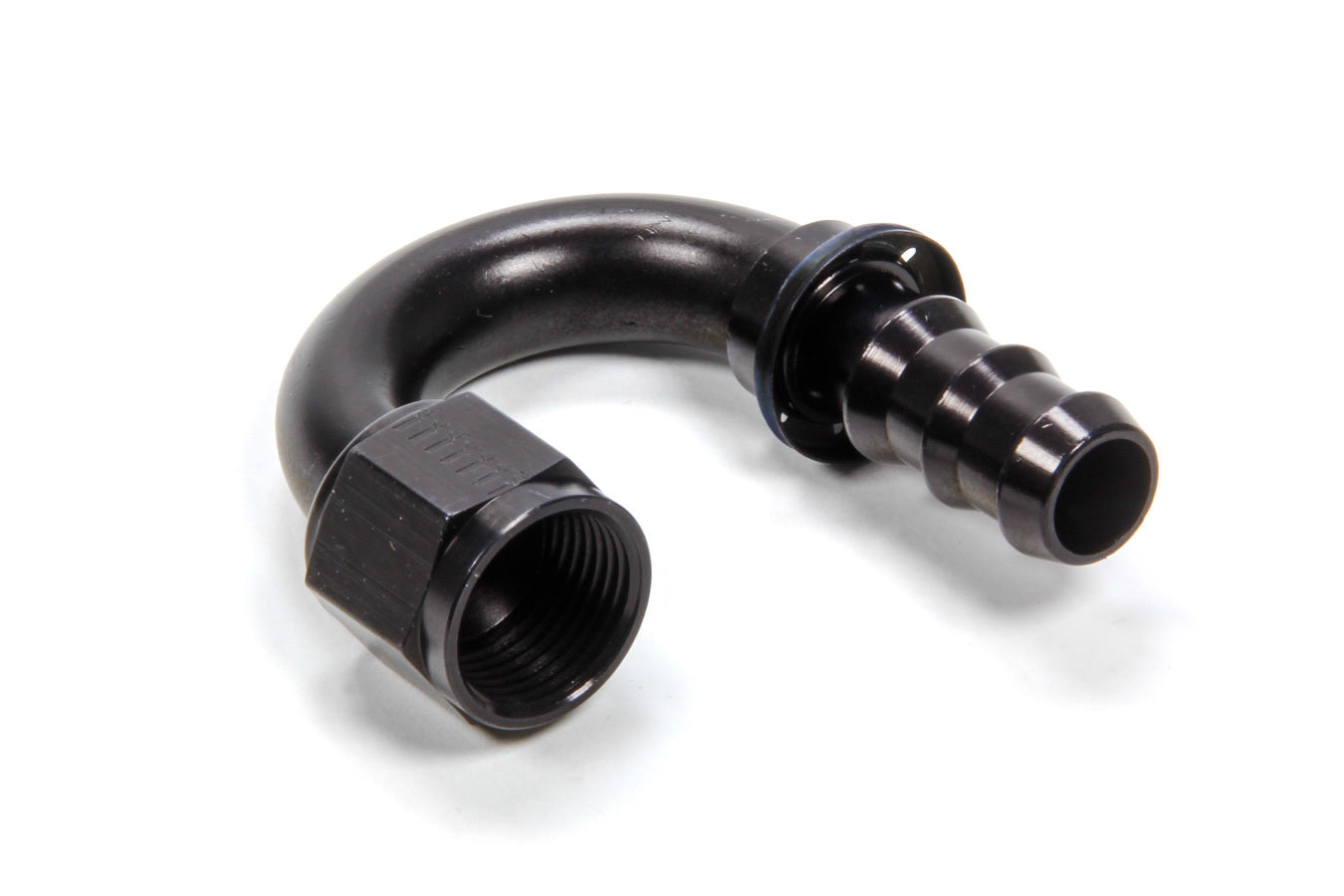 Aeroquip Fitting - Hose End - AQP Socketless - 180 Degree - 10 AN Hose Barb to 10 AN Female - Aluminum - Black