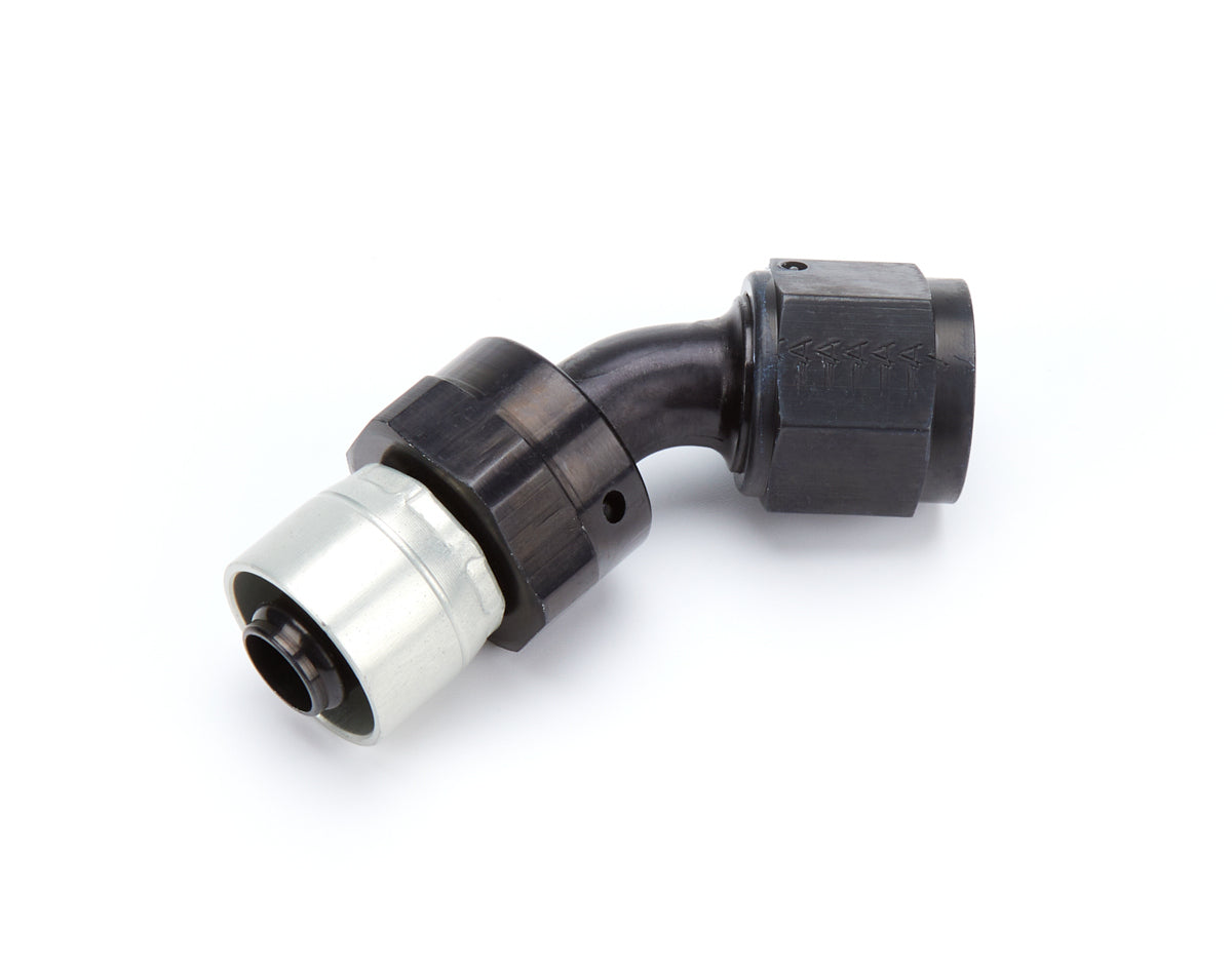 Aeroquip Fitting - Hose End - StreetLite - 45 Degree - 8 AN Hose Crimp to 8 AN Female - Swivel - Aluminum - Black /