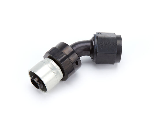 Aeroquip Fitting - Hose End - StreetLite - 45 Degree - 8 AN Hose Crimp to 8 AN Female - Swivel - Aluminum - Black /