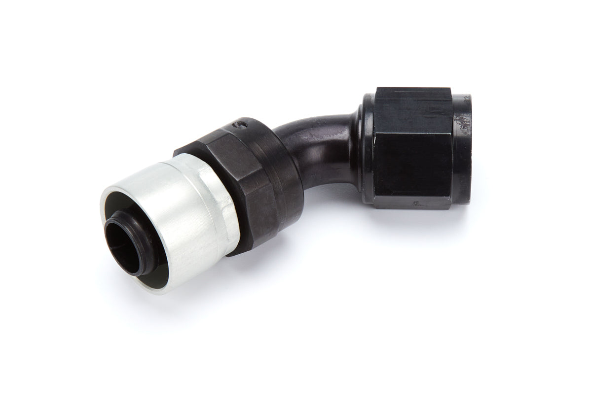 Aeroquip Fitting - Hose End - StreetLite - 45 Degree - 10 AN Hose to 10 AN Female - Swivel - Aluminum - Black Anodized