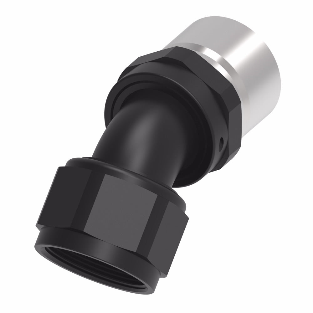 Aeroquip Fitting - Hose End - StreetLite - 45 Degree - 16 AN Hose to 16 AN Female - Swivel - Aluminum - Black Anodized