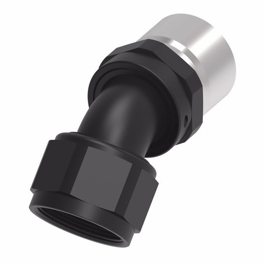 Aeroquip Fitting - Hose End - StreetLite - 45 Degree - 16 AN Hose to 16 AN Female - Swivel - Aluminum - Black Anodized