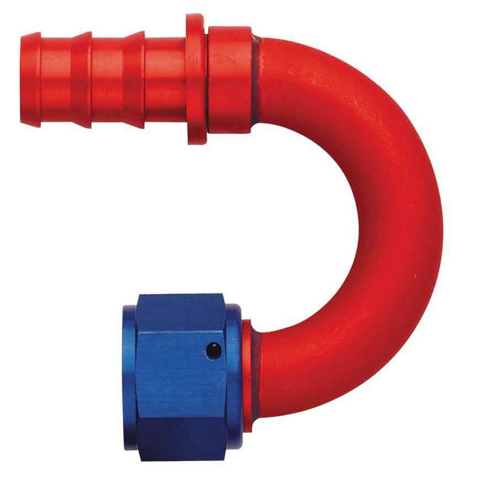 Aeroquip Fitting - Hose End - AQP Socketless - 180 Degree - 8 AN Hose Barb to 8 AN Female - Aluminum - Blue / Red