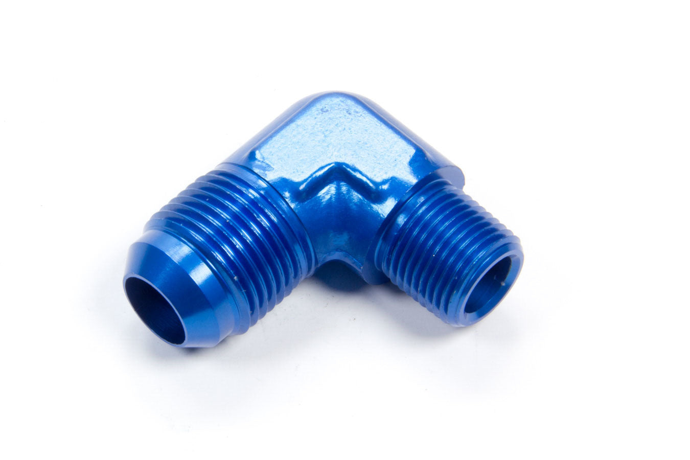 Aeroquip Fitting - Adapter - 90 Degree - 10 AN Male to 3/8 in NPT Male - Aluminum - Blue Anodized - Each