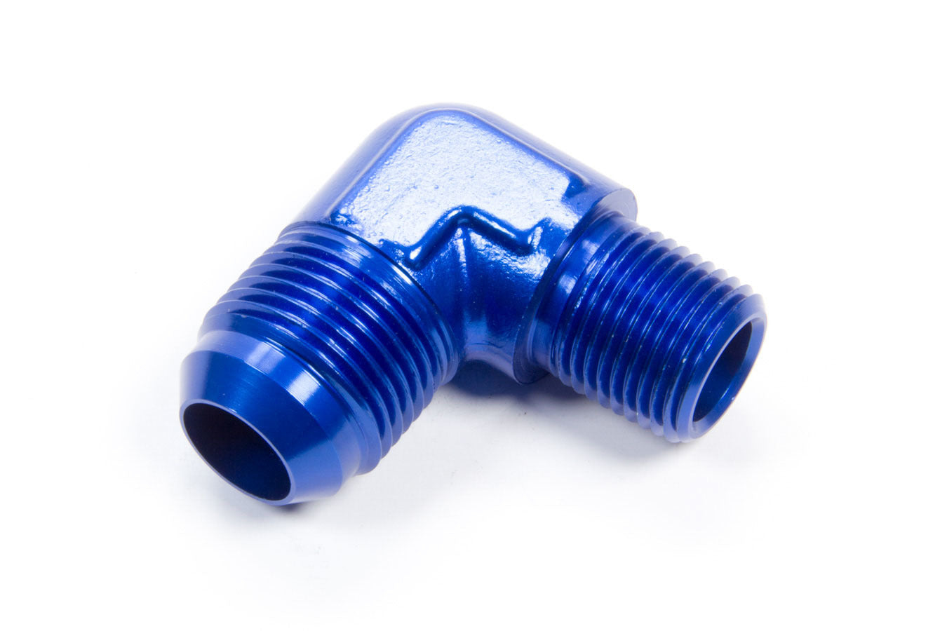 Aeroquip Fitting - Adapter - 90 Degree - 12 AN Male to 1/2 in NPT Male - Aluminum - Blue Anodized - Each