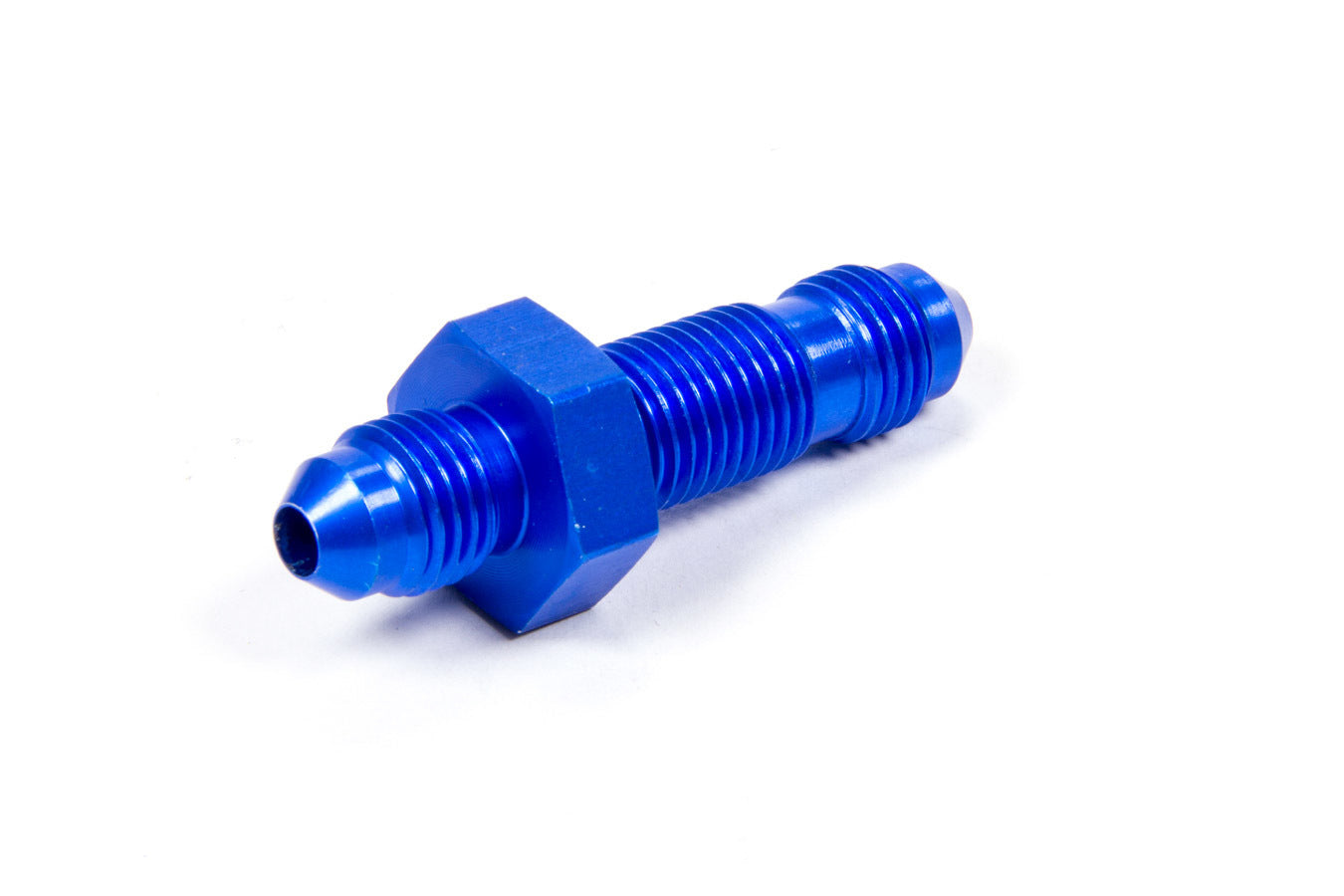 Aeroquip Fitting - Bulkhead - Straight - 4 AN Male to 4 AN Male Bulkhead - Aluminum - Blue Anodized - Each