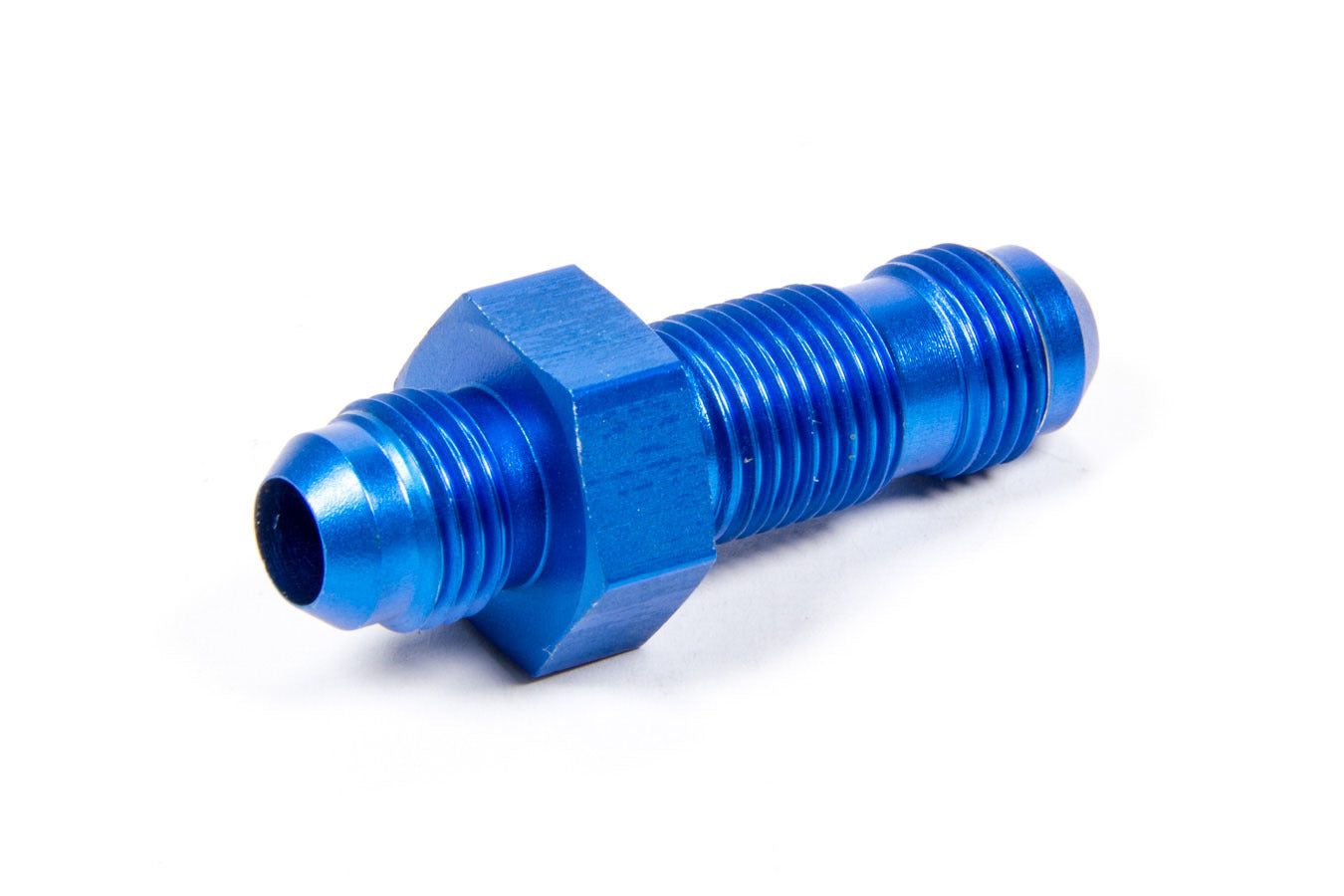 Aeroquip Fitting - Bulkhead - Straight - 6 AN Male to 6 AN Male Bulkhead - Aluminum - Blue Anodized - Each