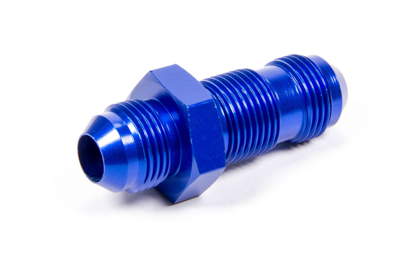 Aeroquip Fitting - Bulkhead - Straight - 8 AN Male to 8 AN Male Bulkhead - Aluminum - Blue Anodized - Each