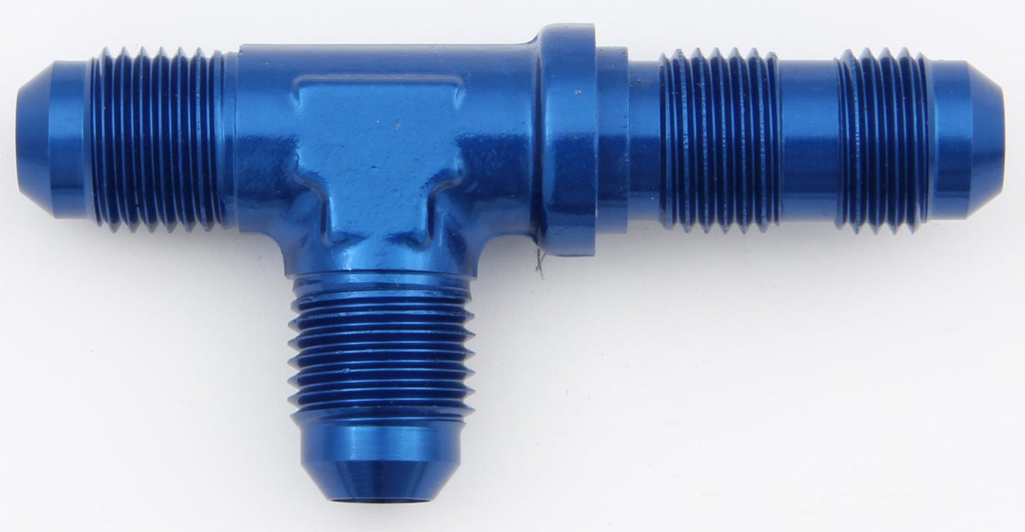 Aeroquip Fitting - Bulkhead Tee - 6 AN Male x 6 AN Male x 6 AN Make Bulkhead - Aluminum - Blue Anodized - Each