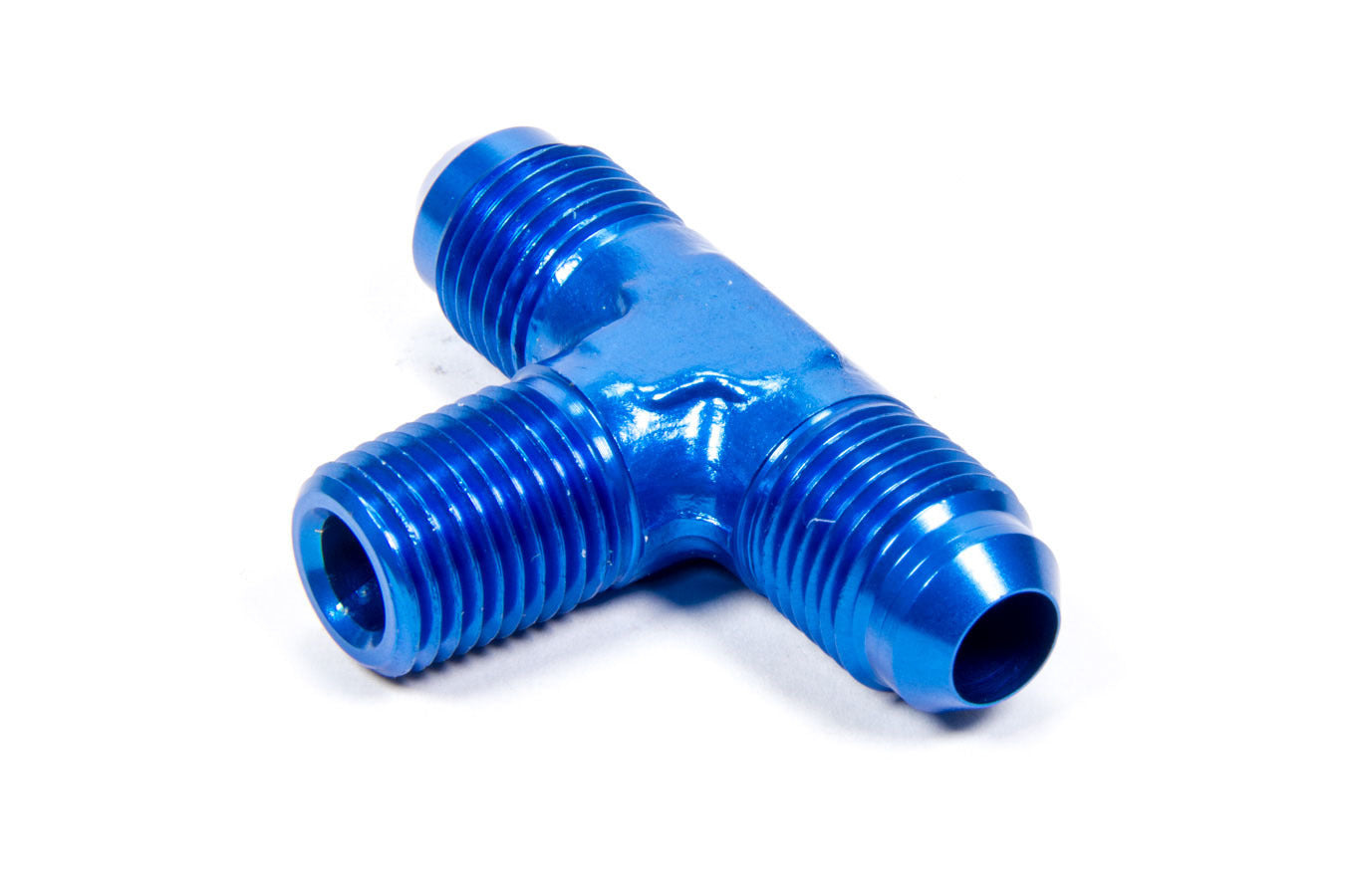 Aeroquip Fitting - Adapter Tee - 6 AN Male x 6 AN Male x 1/4 in NPT Male - Aluminum - Blue Anodized - Each