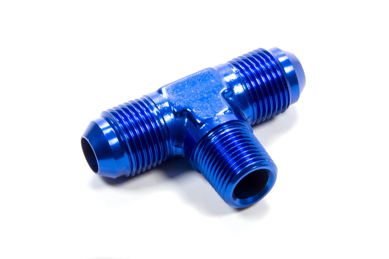 Aeroquip Fitting - Adapter Tee - 8 AN Male x 8 AN Male x 3/8 in NPT Male - Aluminum - Blue Anodized - Each