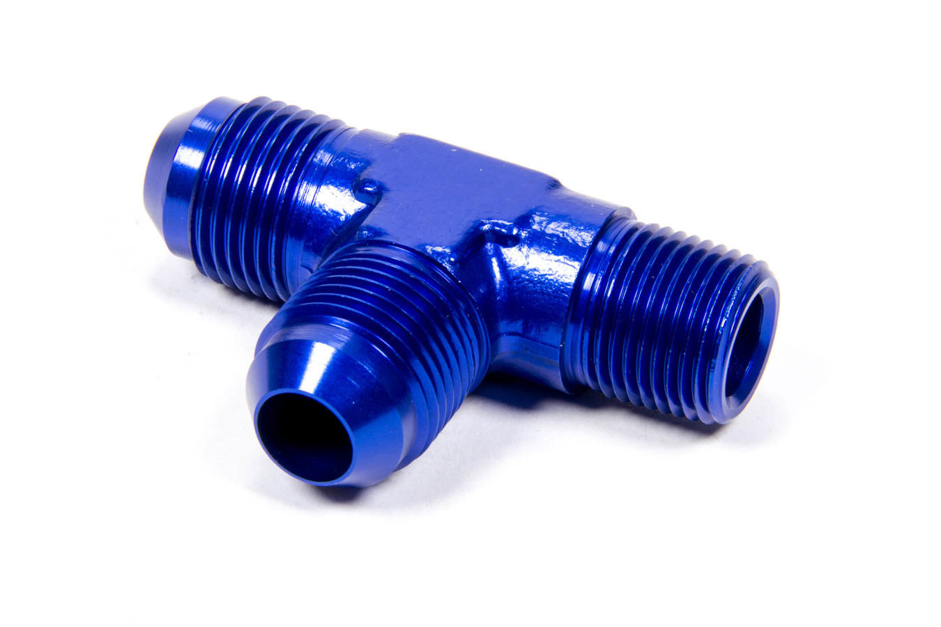 Aeroquip Fitting - Adapter Tee - 8 AN Male x 8 AN Male x 3/8 in NPT Male - Aluminum - Blue Anodized - Each