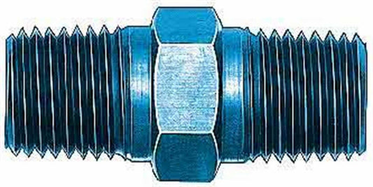 Aeroquip Fitting - Adapter - Straight - 1/4 in NPT Male to 1/4 in NPT Male - Aluminum - Blue Anodized - Each