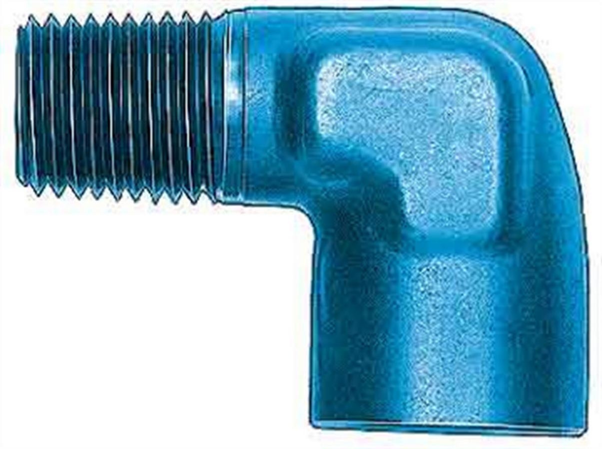 Aeroquip Fitting - Adapter - 90 Degree - 3/8 in NPT Female to 3/8 in NPT Male - Aluminum - Blue Anodized - Each