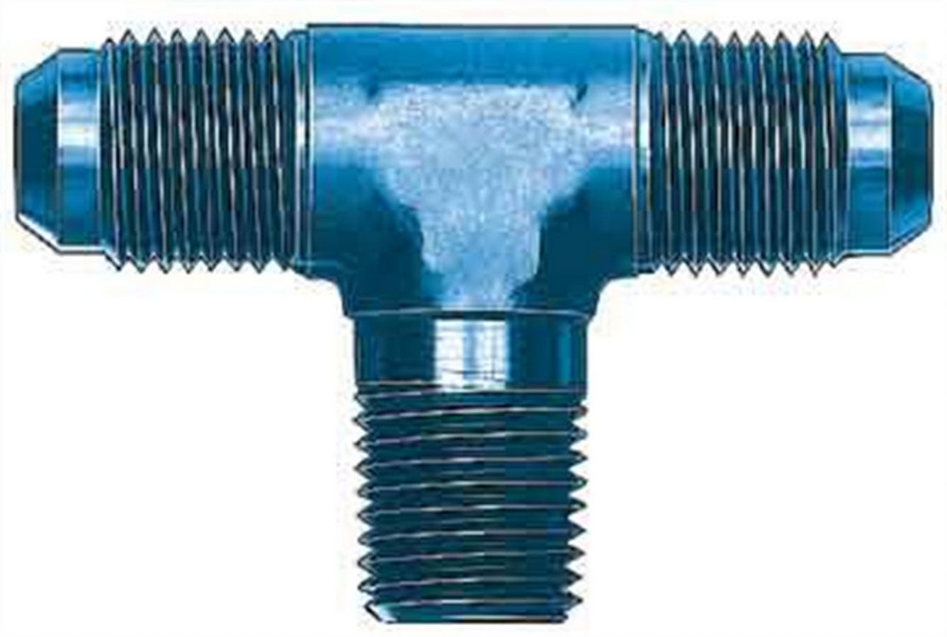 Aeroquip Fitting - Adapter Tee - 3 AN Male x 3 AN Male - 1/8 in NPT Male - Aluminum - Blue Anodized - Each