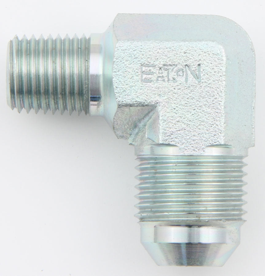Aeroquip Fitting - Adapter - 90 Degree - 8 AN Male to 1/4 in NPT Male - Steel - Zinc Plated - Each