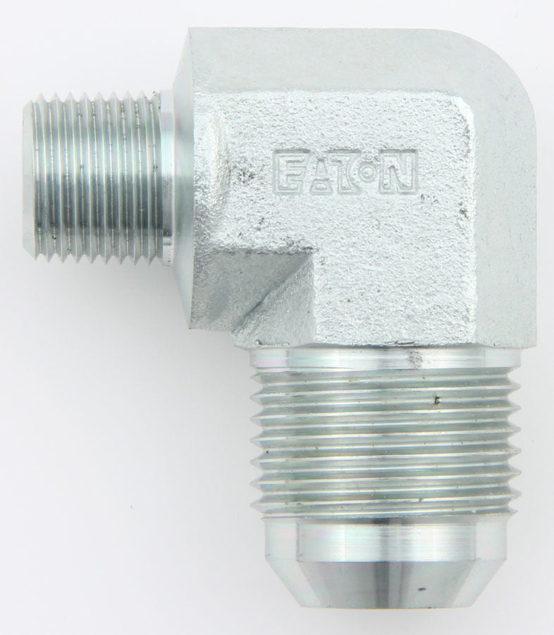 Aeroquip Fitting - Adapter - 90 Degree - 12 AN Male to 3/8 in NPT Male - Steel - Zinc Plated - Each
