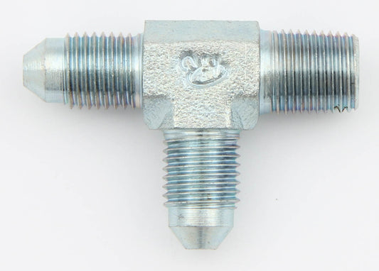 Aeroquip Fitting - Adapter Tee - 3 AN Male x 3 AN Male 1/8 in NPT Male - Steel - Zinc Plated - Each