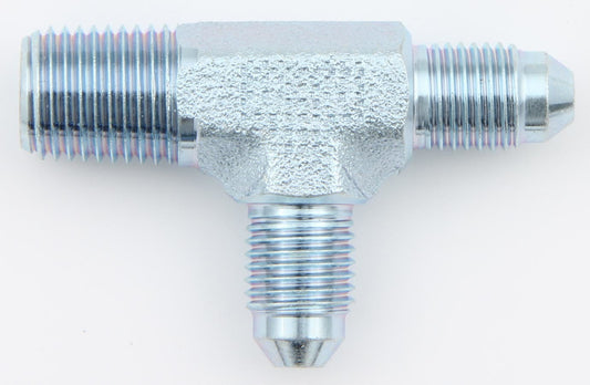 Aeroquip Fitting - Adapter Tee - 4 AN Male x 4 AN Male x 1/4 in NPT Male - Steel - Zinc Plated - Each