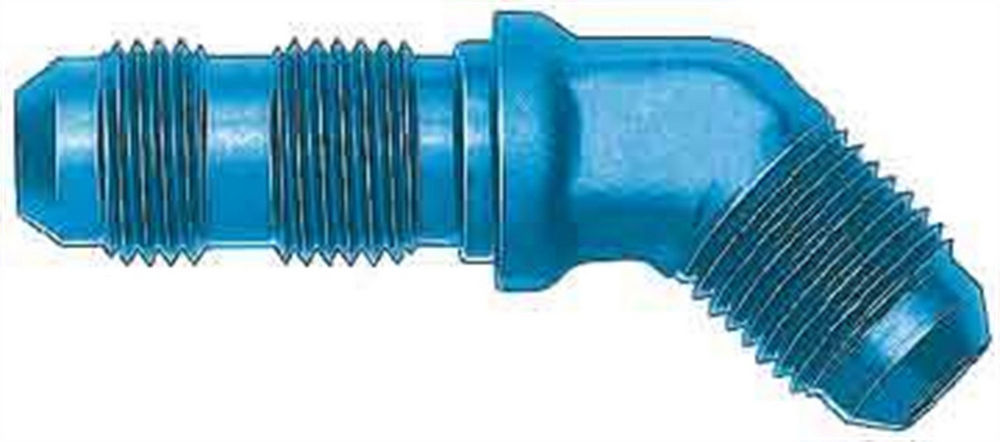 Aeroquip Fitting - Bulkhead - 45 Degree - 3 AN Male to 3 AN Male Bulkhead - Aluminum - Blue Anodized - Each