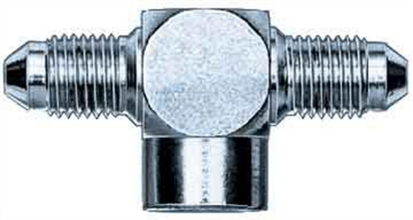 Aeroquip Fitting - Adapter Tee - 3 AN Male x 3 AN Male x 3/8-24 in Inverted Flare Female - Steel - Zinc Plated - 3/16