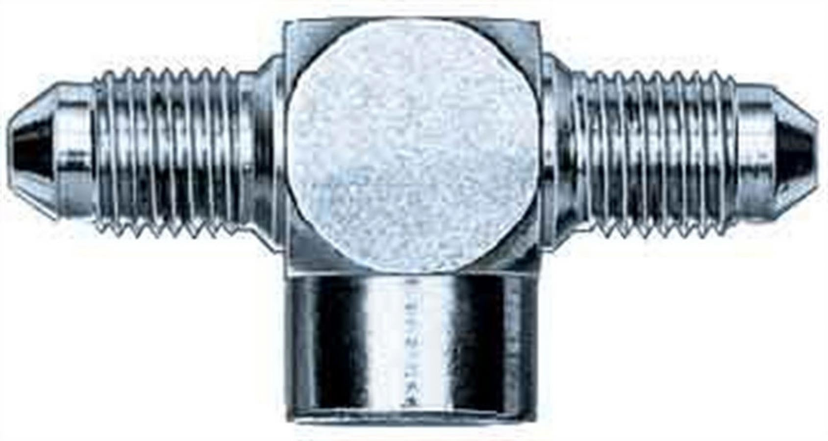 Aeroquip Fitting - Adapter Tee - 3 AN Male x 3 AN Male x 3/8-24 in Inverted Flare Female - Steel - Zinc Plated - 3/16