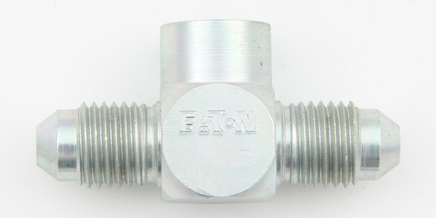 Aeroquip Fitting - Adapter Tee - 3/8-24 in Inverted Flare Female x 4 AN Male x 4 AN Male - Steel - Zinc Plated - 3/16