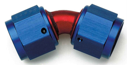 Aeroquip Fitting - Adapter - 45 Degree - 6 AN Female Swivel to 6 AN Female Swivel - Aluminum - Blue / Red Anodized -
