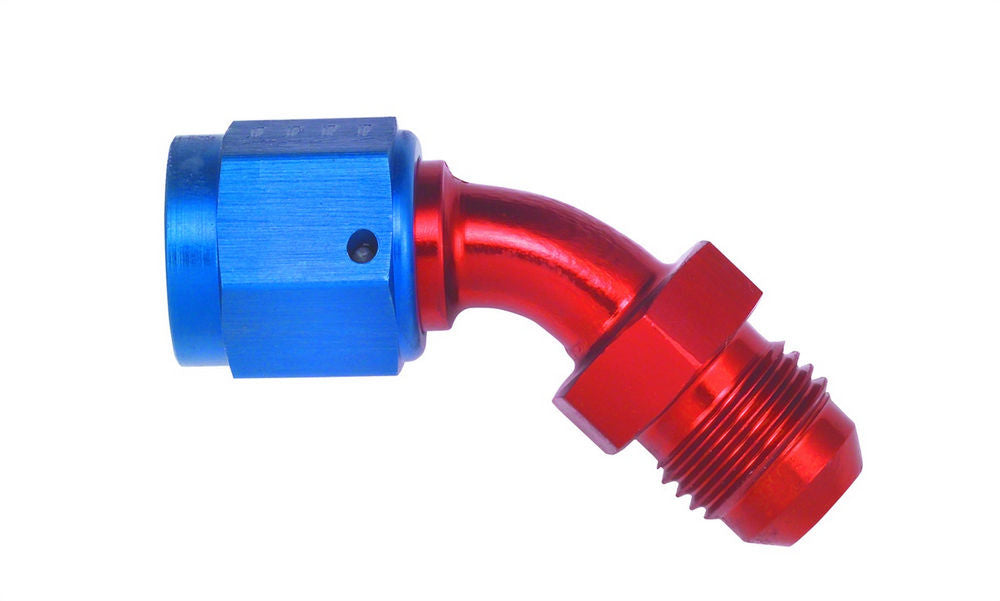 Aeroquip Fitting - Adapter - 45 Degree - 6 AN Female Swivel to 6 AN Male - Aluminum - Blue / Red Anodized - Each