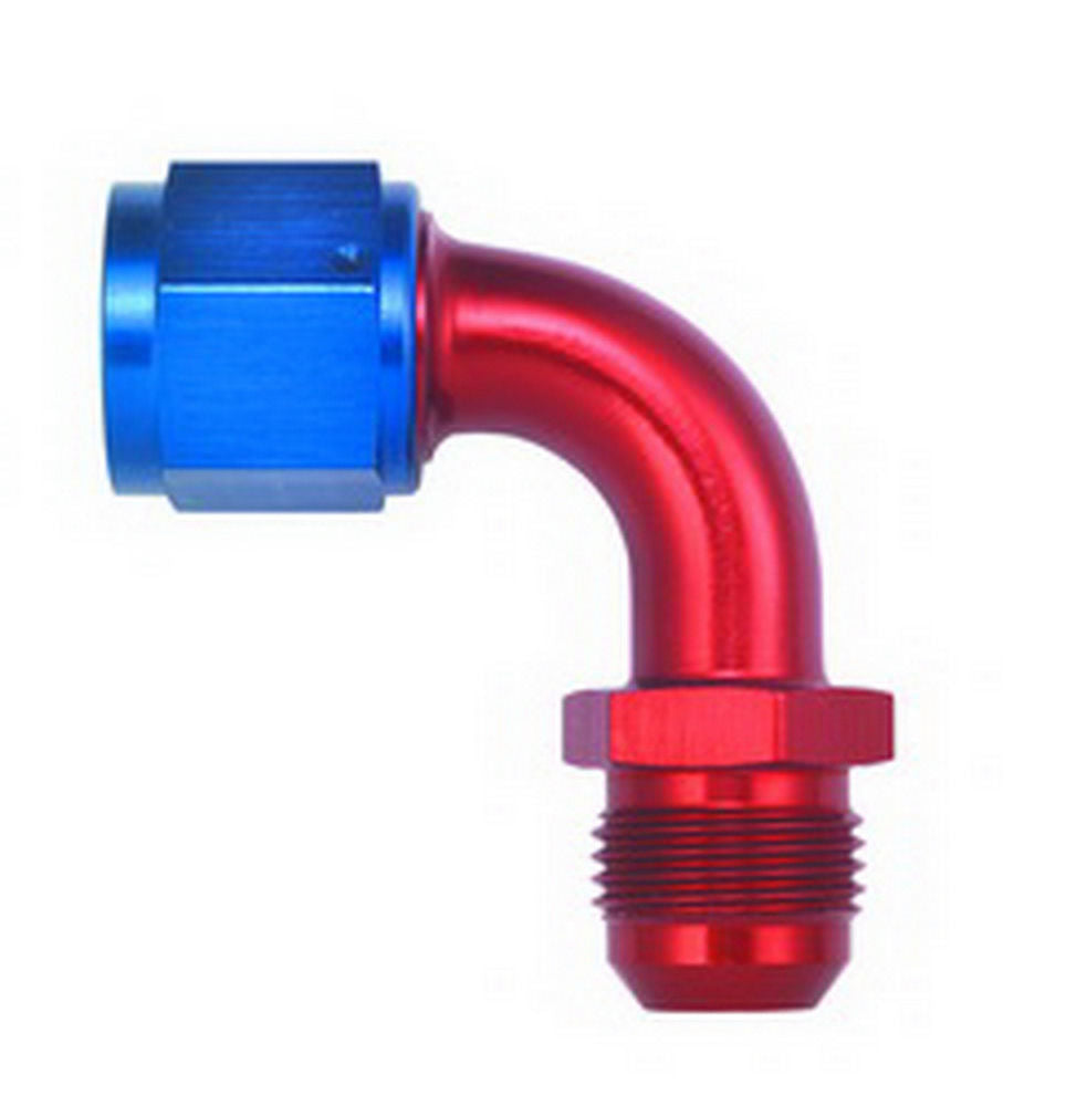 Aeroquip Fitting - Adapter - 90 Degree - 8 AN Female Swivel to 8 AN Male - Aluminum - Blue / Red Anodized - Each