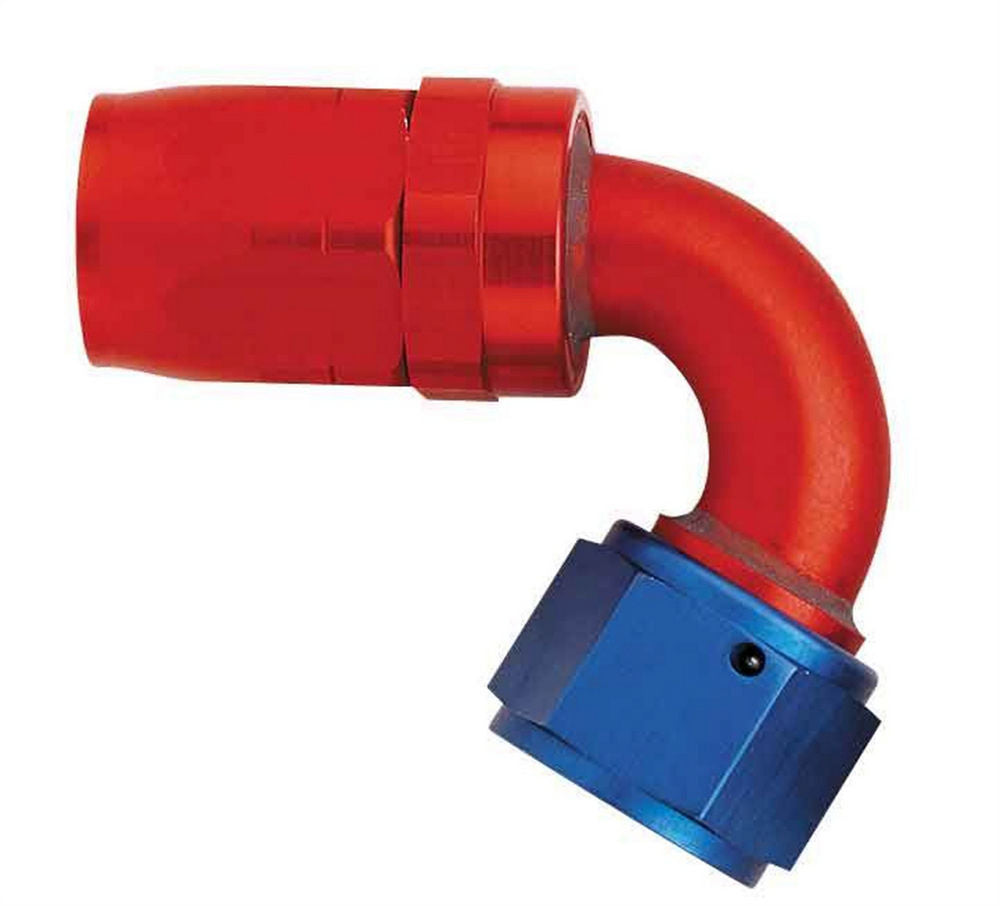 Aeroquip Fitting - Hose End - AQP/Startlite - 120 Degree - 6 AN Hose to 6 AN Female Swivel - Aluminum - Blue / Red
