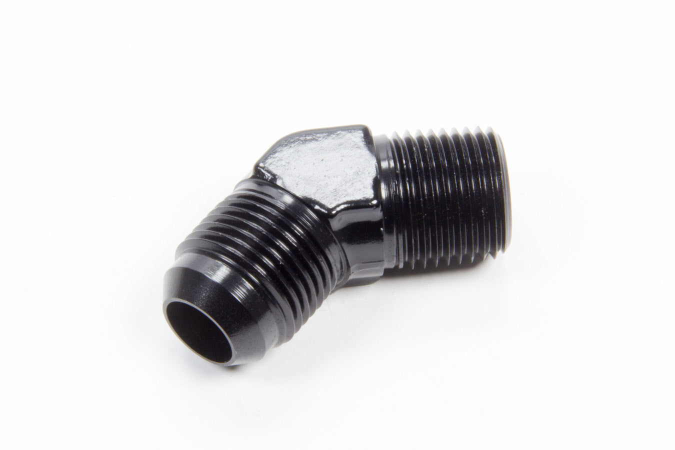 Aeroquip Fitting - Adapter - 45 Degree - 10 AN Male to 1/2 in NPT Male - Aluminum - Black Anodized - Each