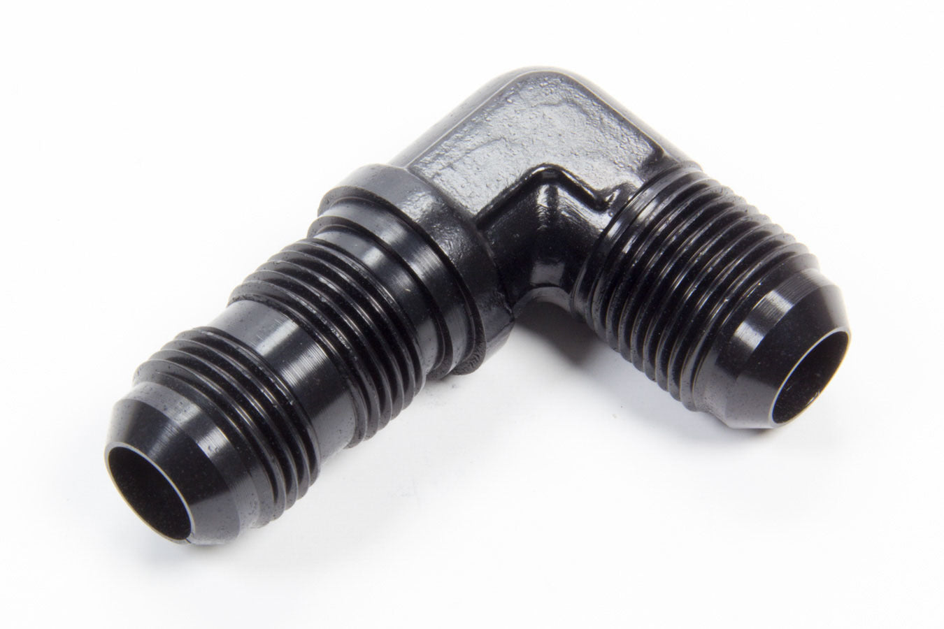 Aeroquip Fitting - Bulkhead - 90 Degree - 10 AN Male to 10 AN Male Bulkhead - Aluminum - Black Anodized - Each