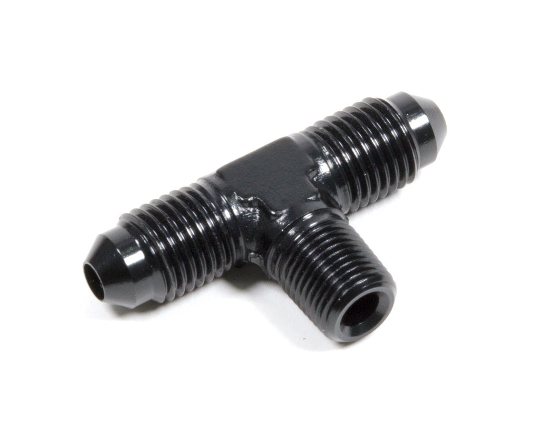Aeroquip Fitting - Adapter Tee - 4 AN Male x 4 AN Male x 1/8 in NPT Male - Aluminum - Black Anodized - Each