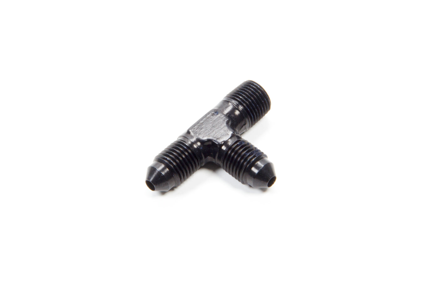 Aeroquip Fitting - Adapter Tee - 3 AN Male x 3 AN Male x 1/8 in NPT Male - Aluminum - Black Anodized - Each