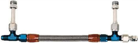 Aeroquip Carburetor Fuel Line - 6 AN Male Inlet - Dual 9/16-24 in Male Outlets - Braided Stainless Hose - Blue / Red /